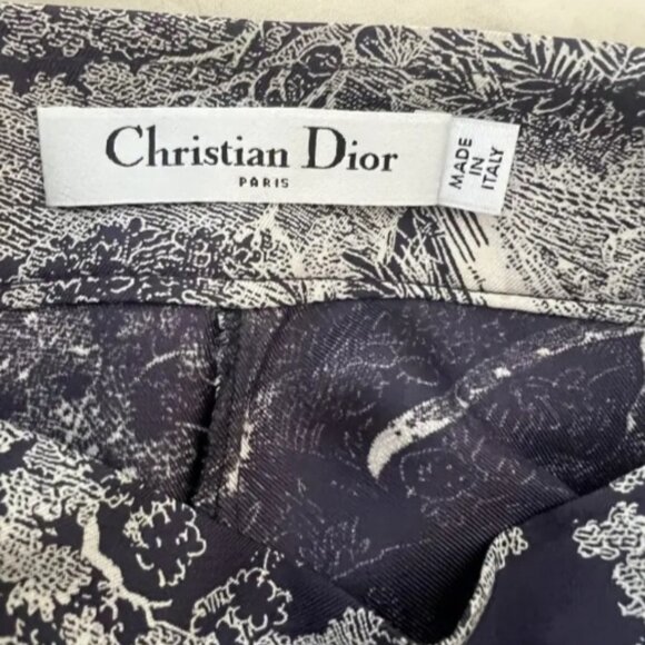 DIOR silk  navy pants in Toile de Jouy Sauvage motif SZ 4 - Picture 2 of 6